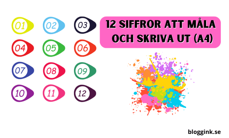 12 siffror att måla och skriva ut (A4)